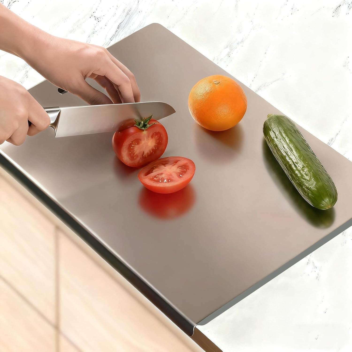 Large Stainless Steel Cutting Board with Lip for Kitchen, Chopping Boards with Grey Non-slip Mat, Cutting Board with Counter Lip for Meat, Fruits, Vegetables, Bread,Dough(15.75" ร 11.81")