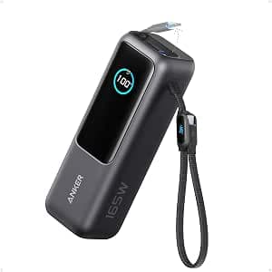 Anker Laptop Power Bank, 25,000mAh Travel Essential with 165W Total Output | 3 USB-C Ports with 100W Max Each, Built-In Retractable Cables, Flight-Ready, for iPhone 17 Series ,MacBook, and More